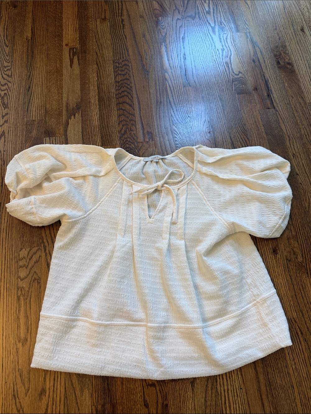 Ann Taylor Loft Cream Puff Sleeve Tie-Neck Top